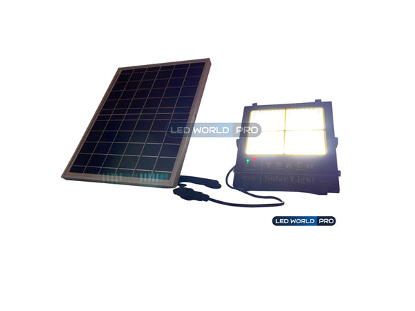 Projecteur LED solaire - Série AJUST - Couleur éclairage AJUSTABLE - 30 Watts - Angle 120° - Lampe 175 x 155 x 40 mm - Panneau 235 x 350 x 17 mm - IP65 - Télécommande - Garantie 3 ans