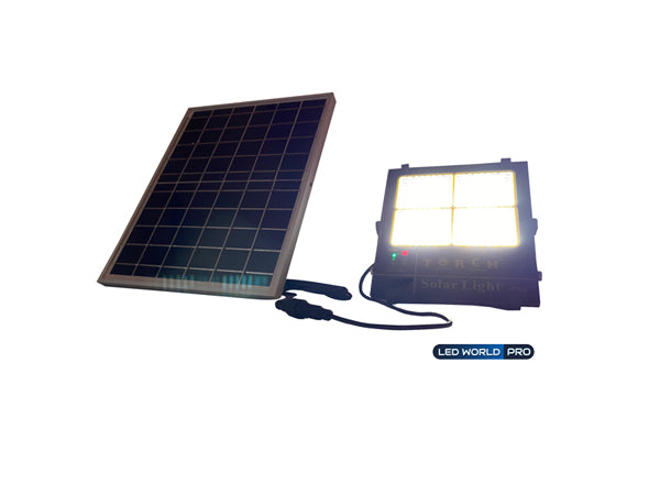 Projecteur LED solaire - Série AJUST - Couleur éclairage AJUSTABLE - 100 Watts - Angle 120° - Lampe 285 x 255 x 50 mm - Panneau 350 x 350 x 17 mm - IP65 - Télécommande - Garantie 3 ans
