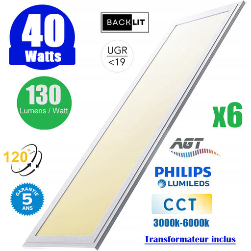 Pack de 4x Dalles LED - Ultra Fine - BACKLIT - 60 x 60 cm - Série MULTICOLORE – 36 Watts - 3240 Lumens - 90 Lumens/Watt - Angle 120° - IP40 - UGR<22 - RGB+3000k-6000k - Télécommande incluse - Garantie 5 ans