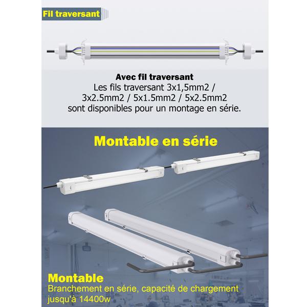Pack de 12x Réglettes LED étanches connectables - Série EASY-LINK - Version HAUT RENDEMENT - 60 Watts - 8400 Lumens - 140 Lumens/Watt - 157 x 7 x 6 cm - Angle 120° - IP65 - 4000k / 5000k - Transformateur TRIDONIC - Garantie 5 ans