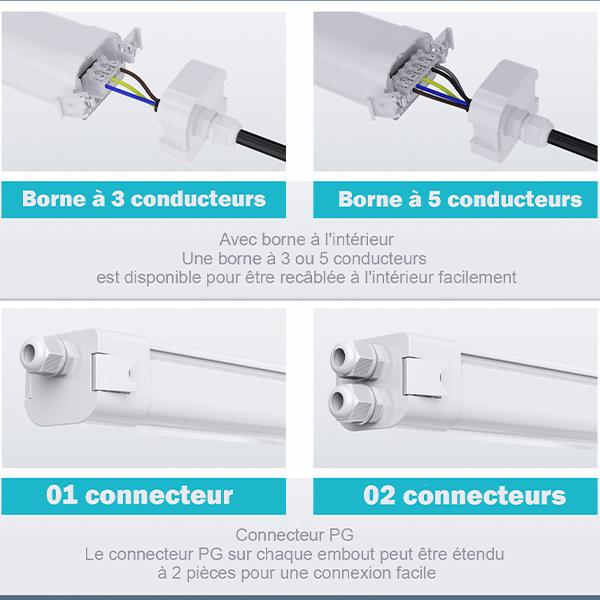 Pack de 12x Réglettes LED étanches connectables - Série EASY-LINK - Version HAUT RENDEMENT - 60 Watts - 8400 Lumens - 140 Lumens/Watt - 157 x 7 x 6 cm - Angle 120° - IP65 - 4000k / 5000k - Transformateur TRIDONIC - Garantie 5 ans
