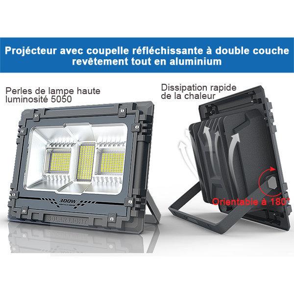 Pack de 2x Projecteurs LED solaires - Série WARRIOR - 300 Watts - Angle 120° - Lampe 34 x 27 x 7 cm - Panneau solaire 58 x 35 cm - IP67 - Avec télécommande - Dernière génération Solaire - Couleur éclairage 4000K