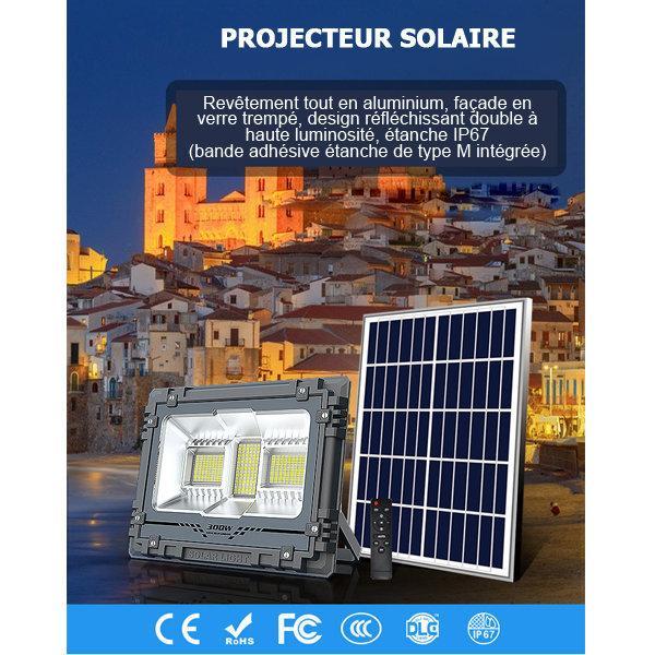 Pack de 4x Projecteurs LED solaires - Série WARRIOR - 60 Watts - Angle 120° - Lampe 22 x 17 x 6 cm - Panneau solaire 35 x 24 cm - IP67 - Avec télécommande - Dernière génération Solaire - Couleur éclairage 6000K