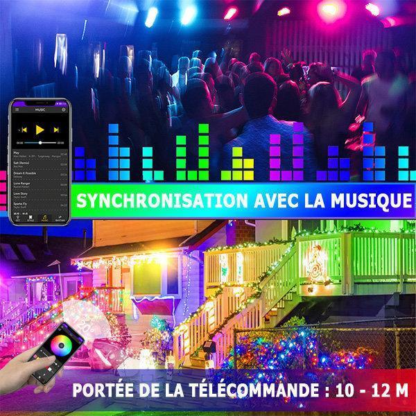 Projecteur LED solaire - Série WARRIOR RGBW (Multicolores + Blanc) - 500 Watts - Angle 120° - Lampe 38,5 x 30,3 x 8 cm - IP67 - Avec télécommande - Avec capteur crépusculaire - Bluetooth - Rythme musical - Panneau solaire inclus