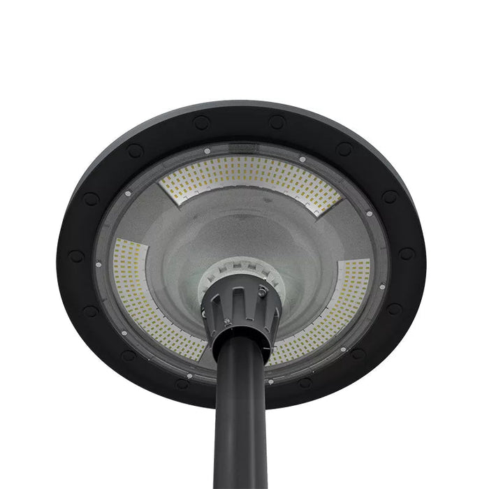 Pack lampadaire complet 4 mètres : Lampe solaire Série OVNI FUTUR 800 Watts 3000k / 6000k / RGB + Mât STANDARD V3 - 4 mètres - Couleur Gris