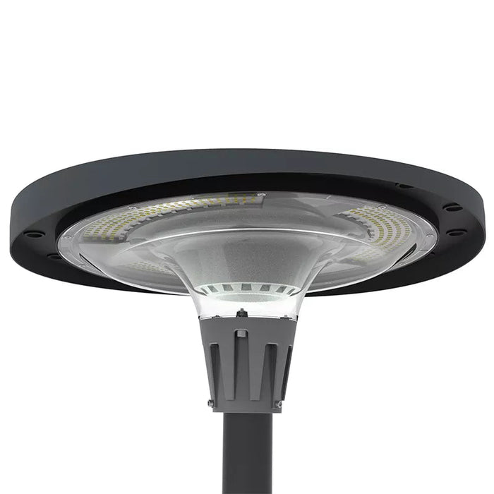 Lampe LED solaire  - Série OVNI FUTUR - RGBWW - Type UFO - 1200 Watts - 2800 lumens - Panneau Monocristallin - IP67 - Angle 360° - Diamètre tube d'insertion 76 mm - Télécommande - Application mobile Bluetooth - Rythme musical - Couleur 3000K / 6000K / RGB