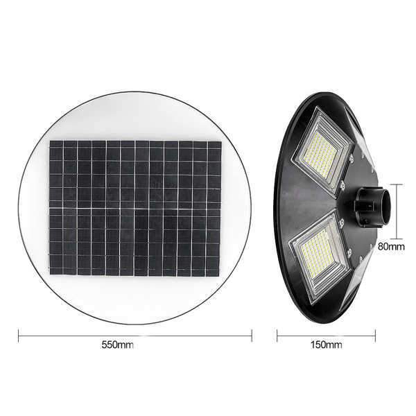 Lampe solaire pour extérieur - Série OVNI BASIC - 250 Watts - 1900 lumens - Angle 360° -  IP65 - Avec détecteur de mouvement - Avec télécommande - Contrôleur MPPT - Diamètre tube d'insertion 80 mm - Mât / Poteau en option - 3000K