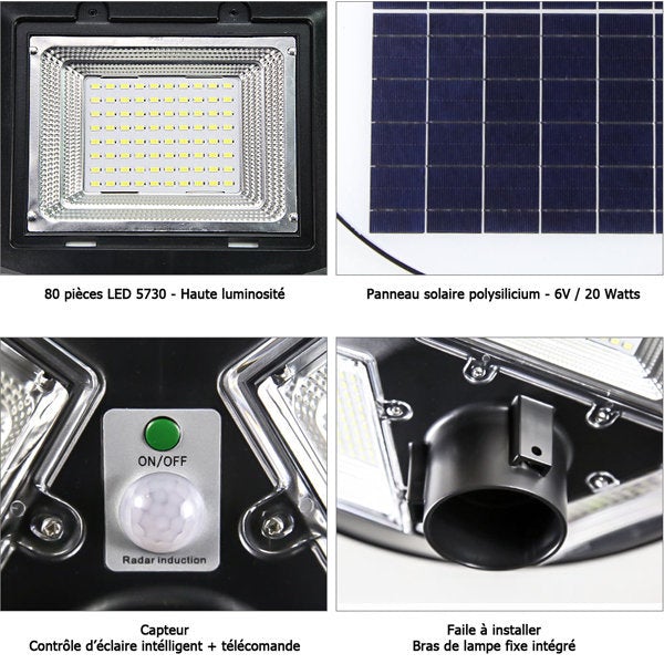 Pack de 2x Lampes solaires pour extérieur - Série OVNI - 250 Watts - 1900 lumens - Angle 360° -  IP65 - Avec détecteur de mouvement - Avec télécommande - Contrôleur MPPT - Mât / Poteau / Support en option - 3000k - Garantie 3 ans