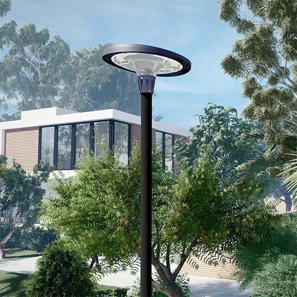 Pack lampadaire complet 5 mètres : Lampe solaire Série OVNI FUTUR 1200 Watts 3000k / 6000k / RGB + Mât STANDARD 5 mètres