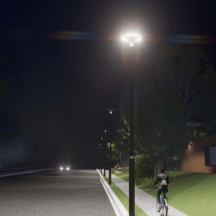 Pack lampadaire complet 5 mètres : Lampe solaire Série OVNI FUTUR 800 Watts 3000k / 6000k / RGB + Mât STANDARD 5 mètres