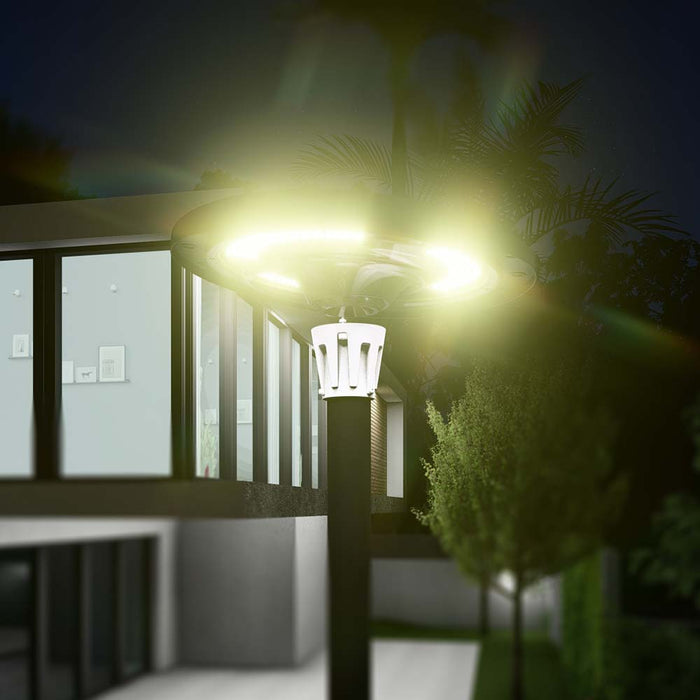 Pack lampadaire complet 5 mètres : Lampe solaire Série OVNI FUTUR 1200 Watts 3000k / 6000k / RGB + Mât STANDARD 5 mètres
