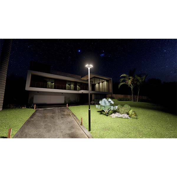 Pack lampadaire complet 4 mètres : Lampe solaire Série OVNI FUTUR 800 Watts 3000k / 6000k / RGB + Mât STANDARD V3 - 4 mètres - Couleur Gris