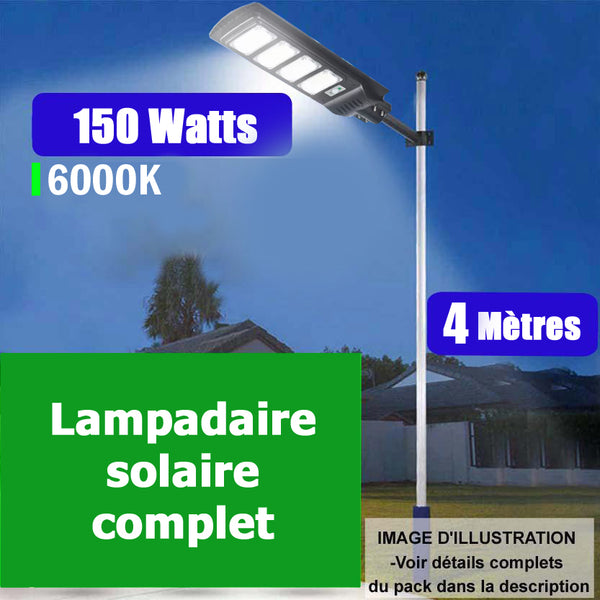 Projecteur LED solaire de 4800 lumens, avec détecteur de présence. Panneau  solaire déporté