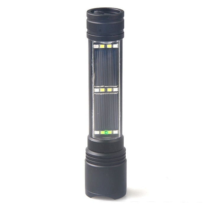 Pack de 4x Lampes de poche LED solaires multifonctions- Série FLASH SOLAR - Rechargeable – Fonction ZOOM - 15 Watts - IP55 - 17 x 5 x 5 cm - Avec câble USB - Batterie lithium incluse – Couleur 6000K - 4 modes de fonctionnement