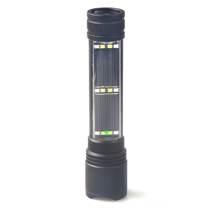 Lampe de poche LED solaire multifonctions- Série FLASH SOLAR - Rechargeable – Fonction ZOOM - 15 Watts - IP55 - 17 x 5 x 5 cm - Avec câble USB - Batterie lithium incluse – Couleur 6000K - 4 modes de fonctionnement