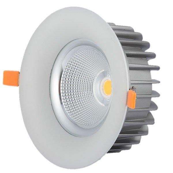 Spot LED COB encastrable intérieur rond - Filaire - 40 Watts - 4000 Lumens - 100 Lumens/Watt - Angle 60° - IP20 - Dimensions 195 x 110 mm - Découpe 175 mm - 4500K/6000K au choix - Certifié TUV