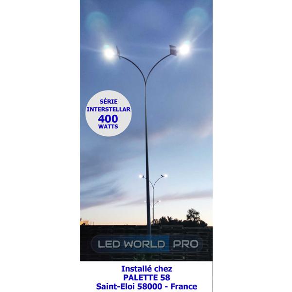 Pack lampadaire complet 5 mètres : Lampe solaire Série INTERSTELLAR 400 Watts 3000K + Mât STANDARD 5 mètres