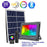 Projecteur LED solaire - Série WARRIOR RGBW (Multicolores + Blanc) - 500 Watts - Angle 120° - Lampe 38,5 x 30,3 x 8 cm - IP67 - Avec télécommande - Avec capteur crépusculaire - Bluetooth - Rythme musical - Panneau solaire inclus